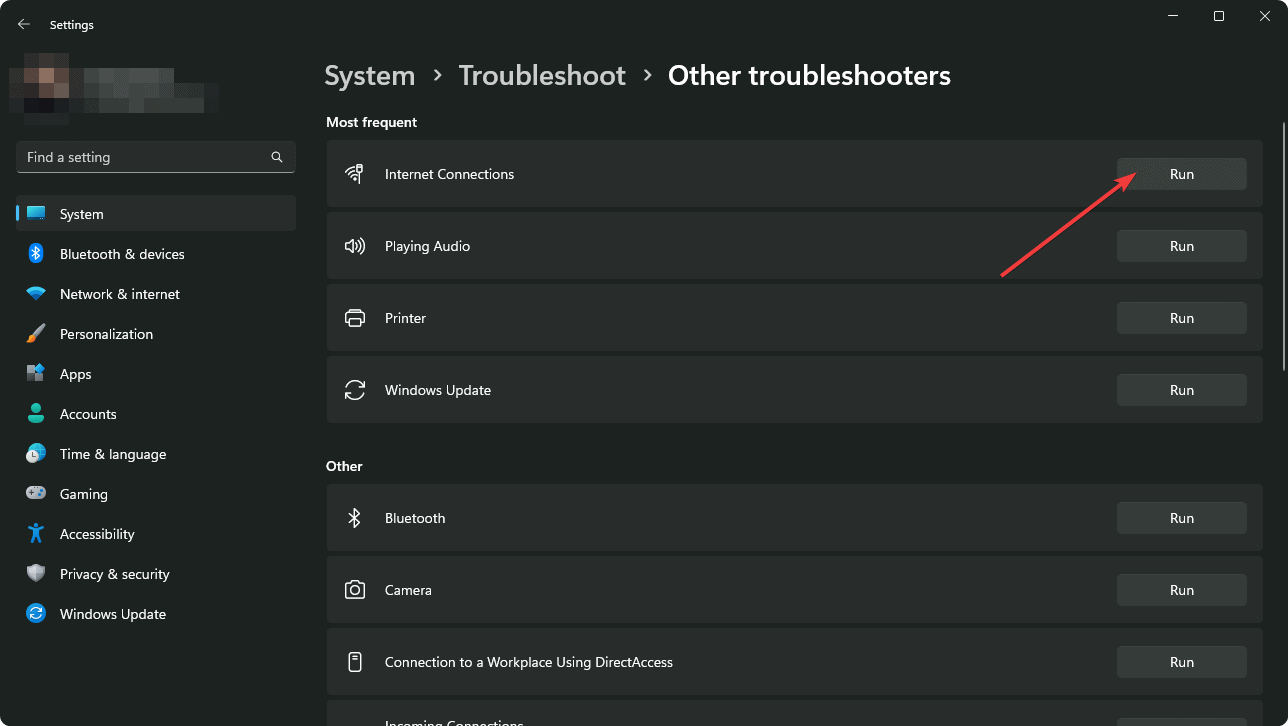 running internet connections troubleshooter windows 11 settings