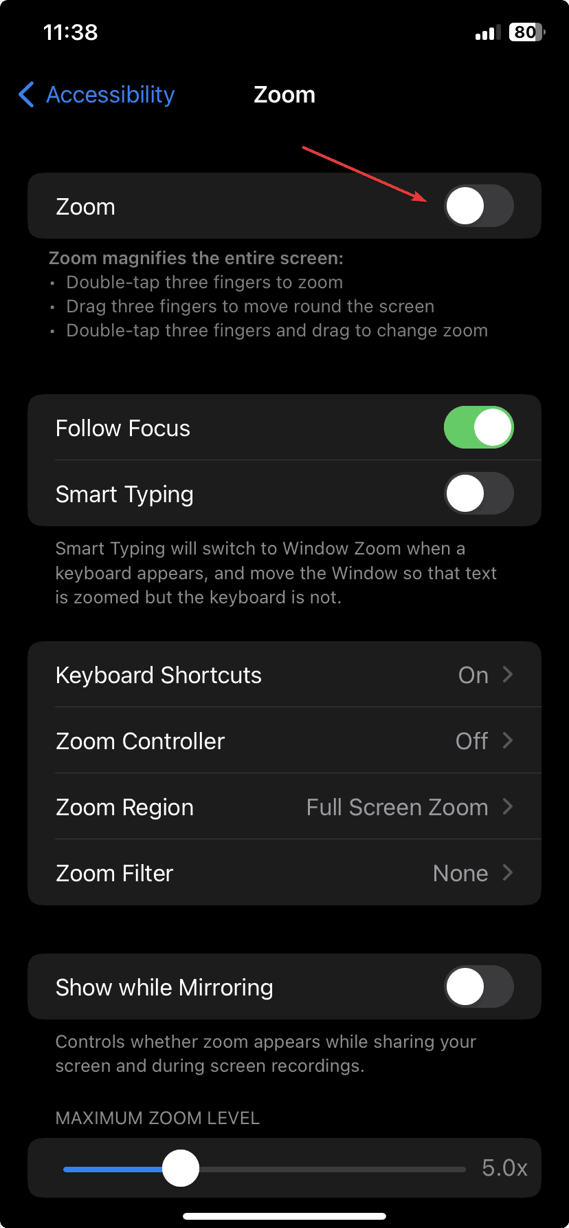 disable zoom feature iphone