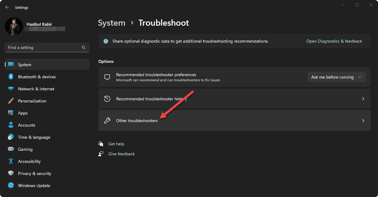 going other troubleshooters windows 11 settings