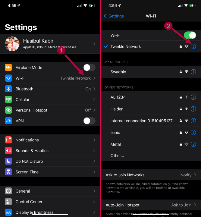 go to wifi settings ios