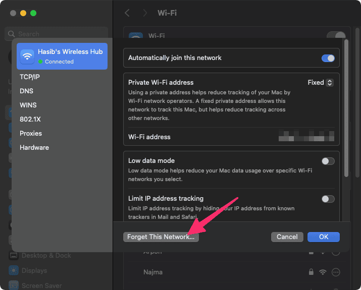 forget this network wifi macos